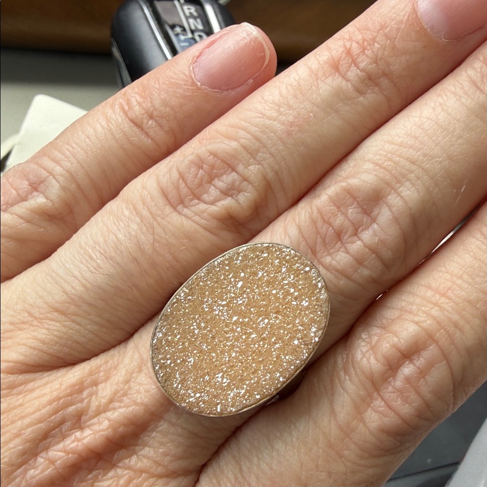 Champagne Gold Druzy Oval Statement Ring - Sterling silver adjustable